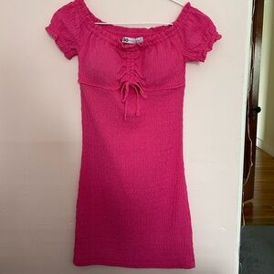 SO Fuchsia Off-Shoulder Mini Dress